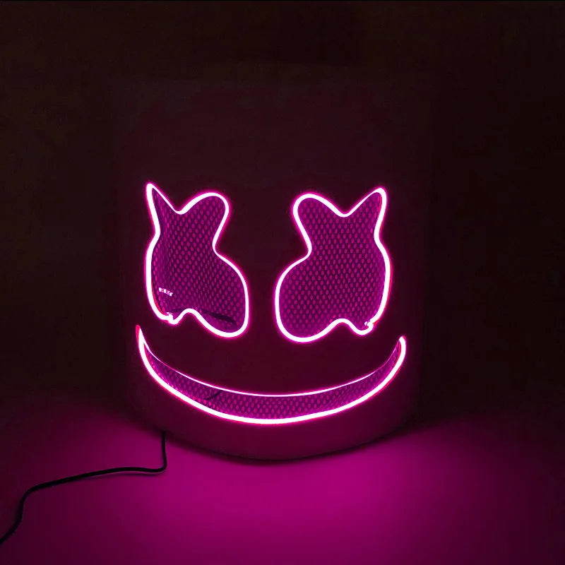 Casco Luminoso con Cable EL de DJ Marshmello, Máscara LED Brillante, Máscara Luminosa para Toda la Cabeza para Festivales Rave EDM, Halloween, Cosplay