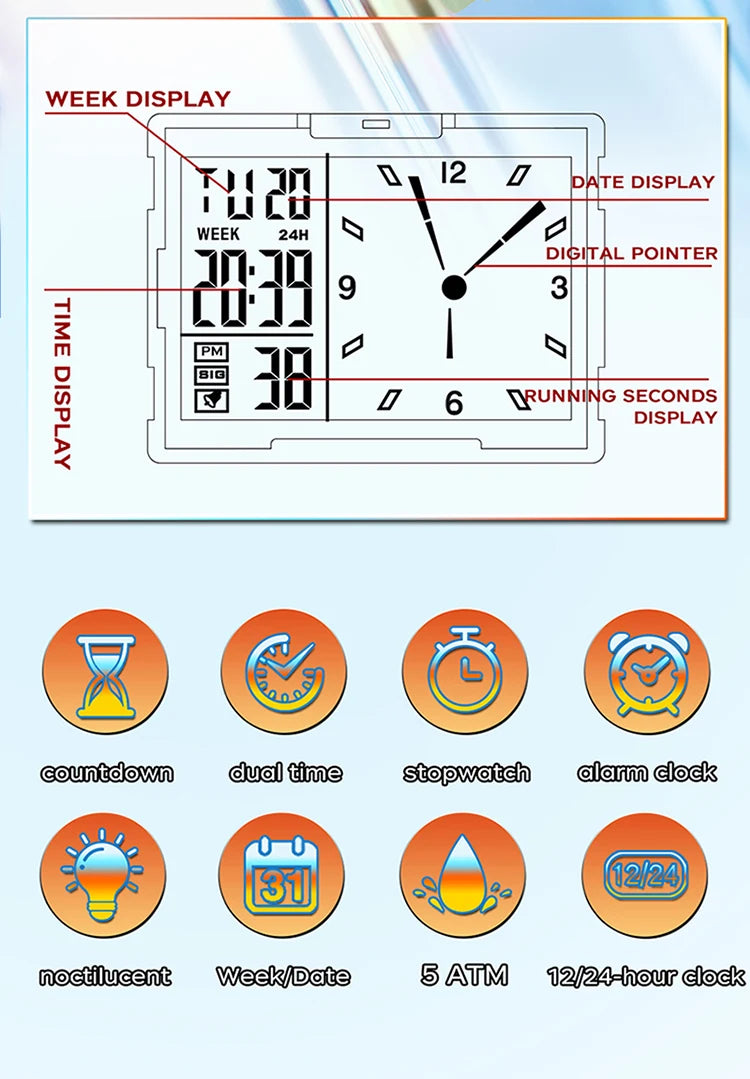Reloj Digital SANDA Deportivo para Hombre Multifunción Luminoso