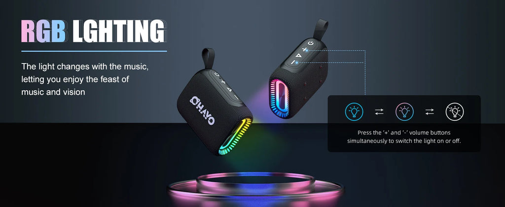 OHAYO Altavoz de ducha Bluetooth, resistente al agua IPX7, potente mini altavoz portátil con clip, inalámbrico, tiempo de reproducción 24 horas, luces RGB
