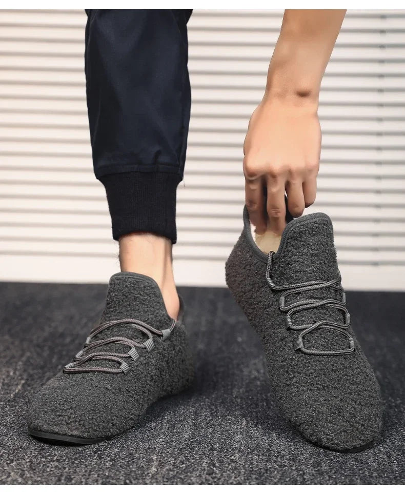YRZL zapatos de algodón de invierno para hombre, zapatillas de invierno ligeras con cordones cálidos, mocasines de algodón para el hogar y el dormitorio de felpa, zapatos cálidos para hombre