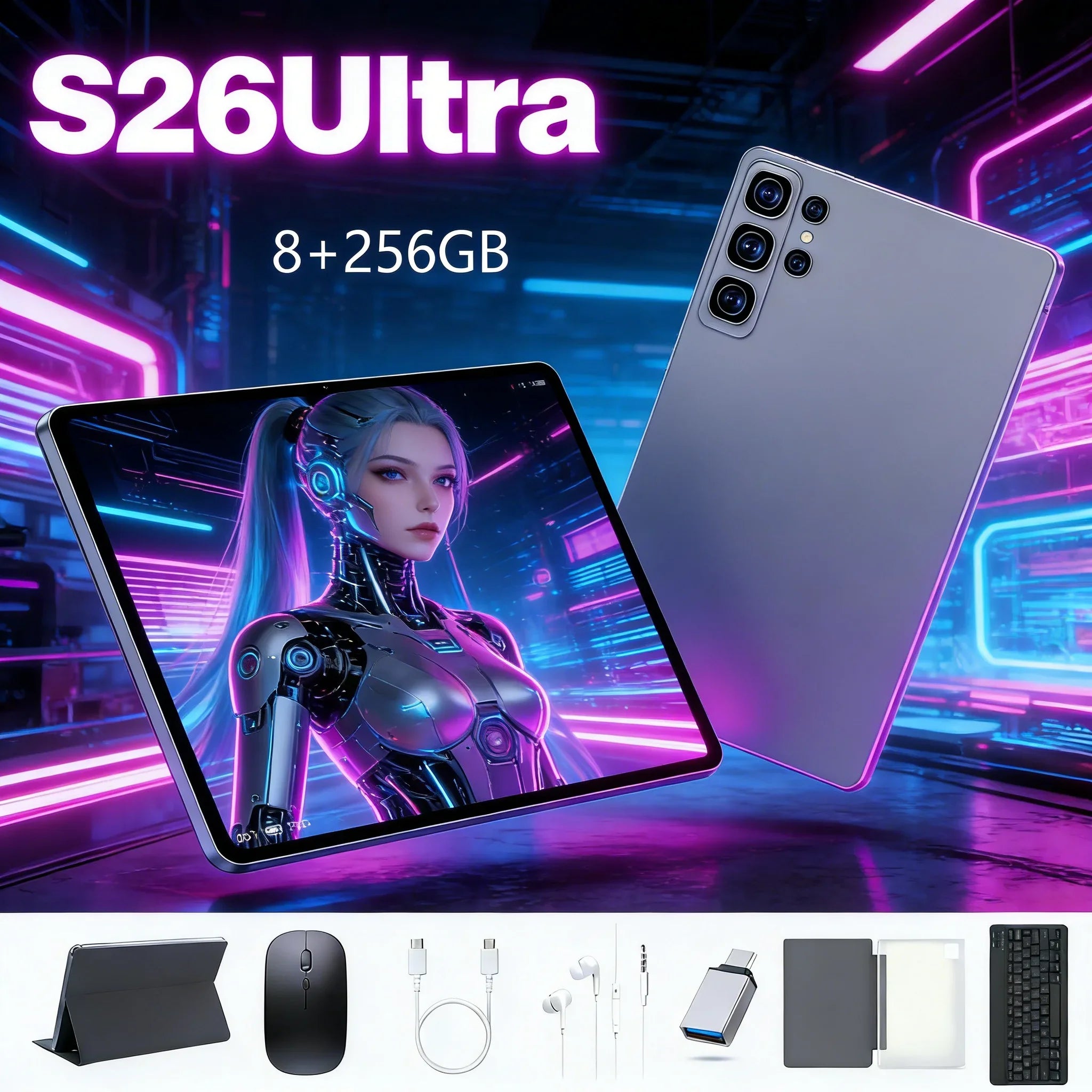 Tablet S26 con Pantalla Ultra Grande, 8+256GB, Android 15, Batería de Larga Duración, Smart Pad