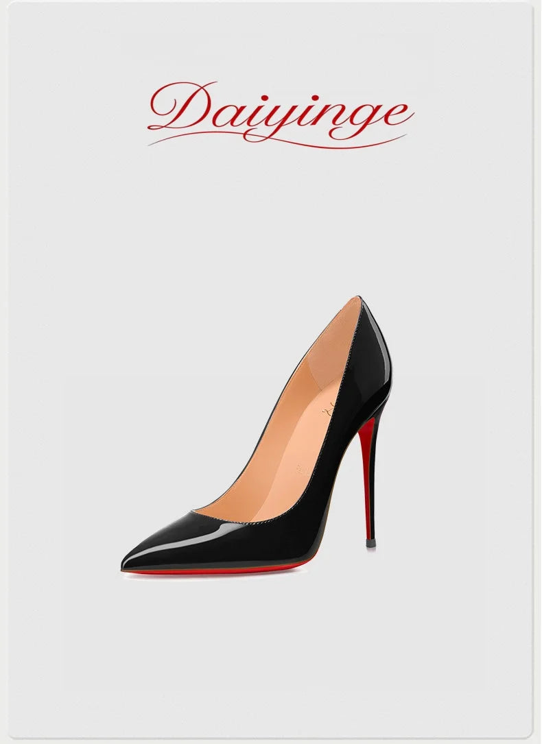 Stilettos de Mujer Charol Suela Roja Punta Fina Tacón Alto