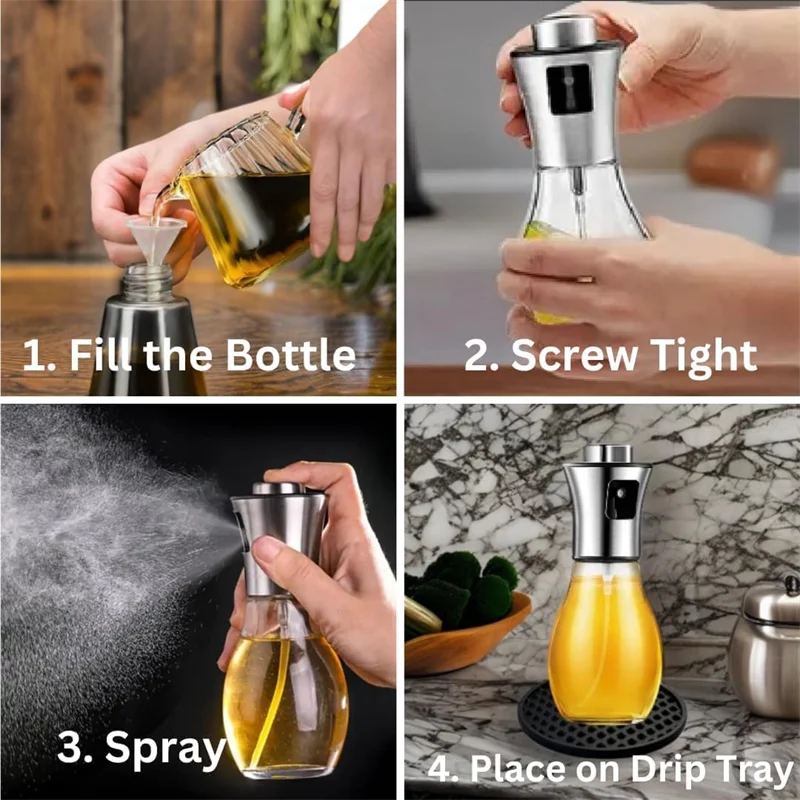 Pulverizador de aceite de oliva para cocinar, pulverizador de aceite de oliva de vidrio de 200 ml, rociador de aceite vegetal con embudo, rociador de aceite, hornear, freír, barbacoa