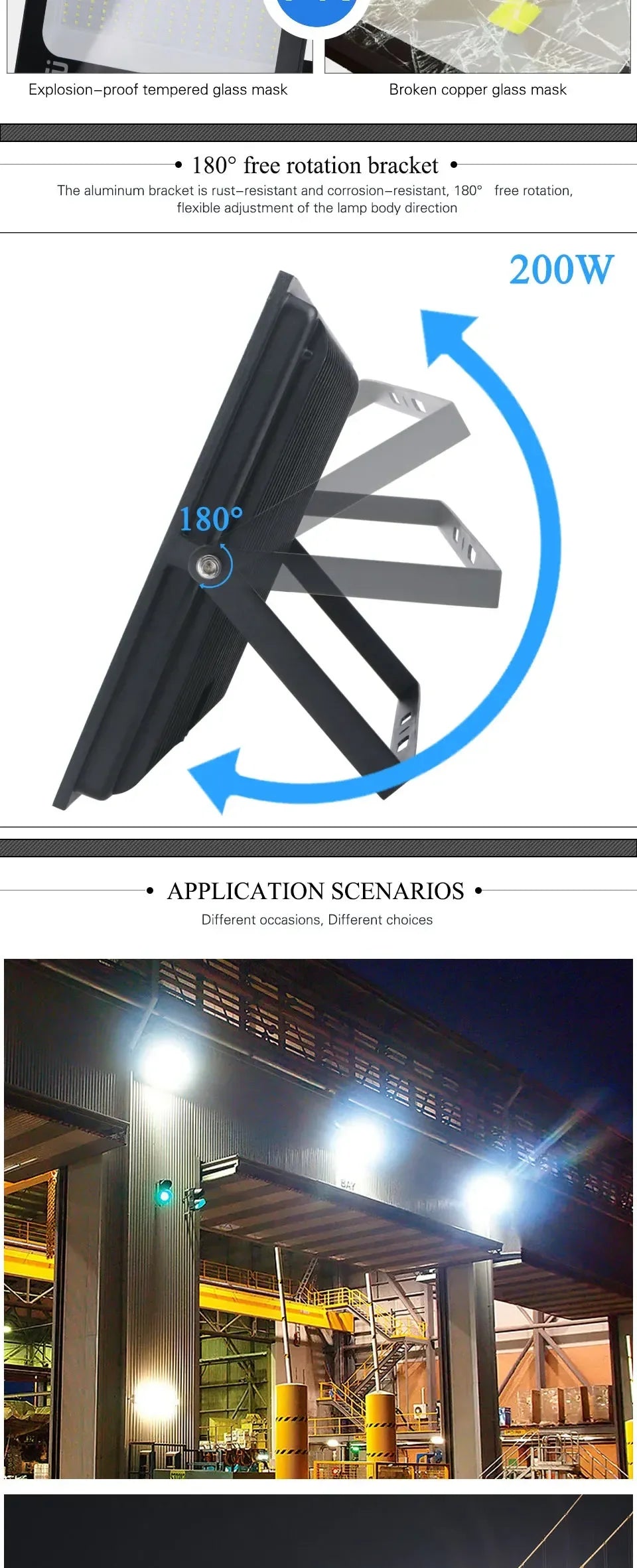 Reflector LED 100W-200W Impermeable para Exteriores 6500K
