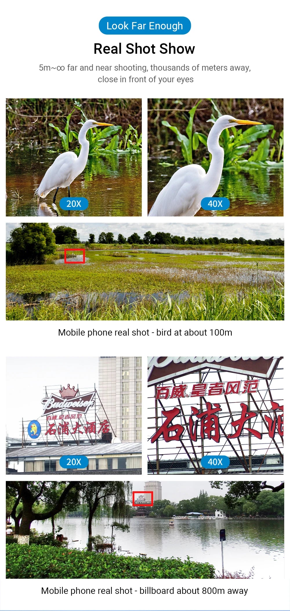 Teleobjetivo HD 20x-40x Zoom para Teléfono iPhone Samsung Xiaomi