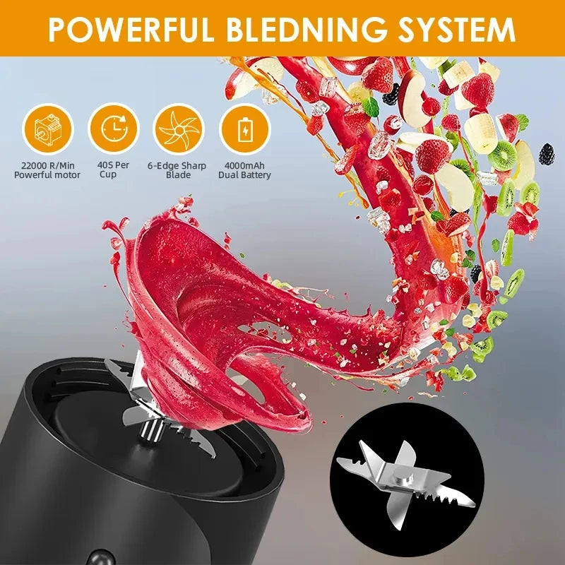 Licuadora Portátil USB 6 Cuchillas 450ml Recargable