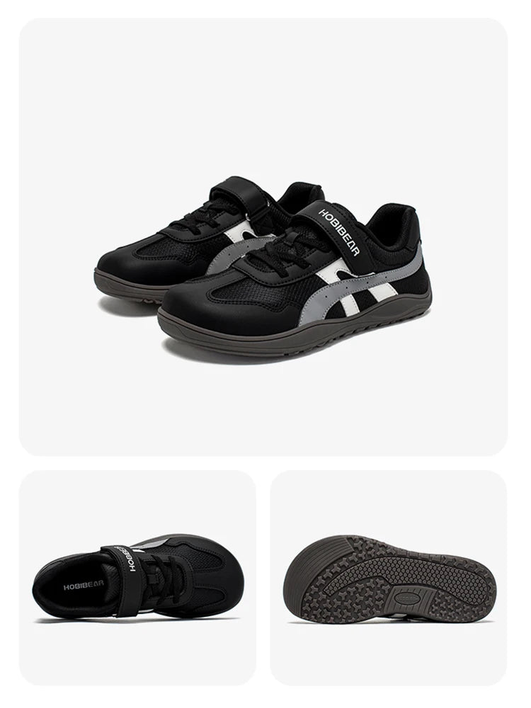 HOBIBEAR zapatos de punta ancha para niños y niñas, zapatillas de deporte descalzas con gancho y malla de cuero Artificial, zapatos transpirables para niños grandes
