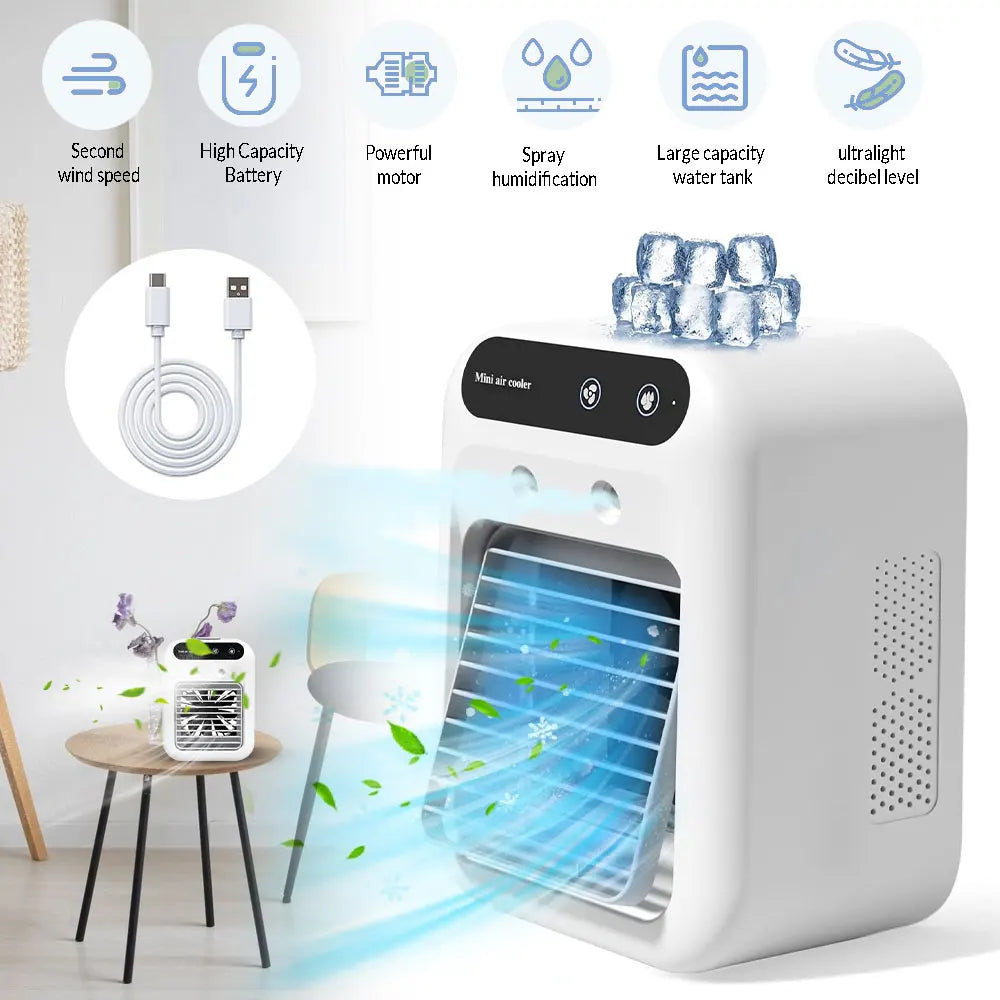 Ventilador USB de Escritorio con Humidificador y Luz LED