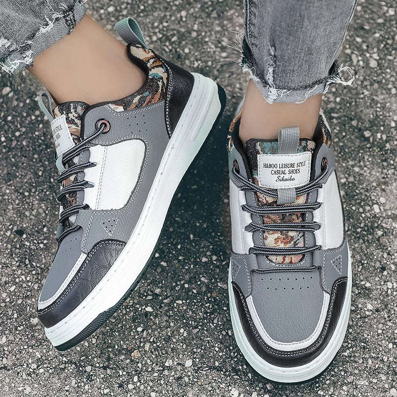 Zapatillas de skate de cuero para hombre con plataforma gruesa