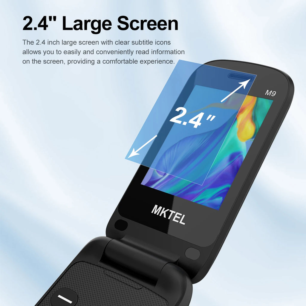 MKTEL M9 Flip teléfono móvil 2G 2,4 "pantalla 1000mAh batería Dual SIM doble modo de reposo MP3/MP4/FM Radio desbloqueado recurso para personas mayores teléfono