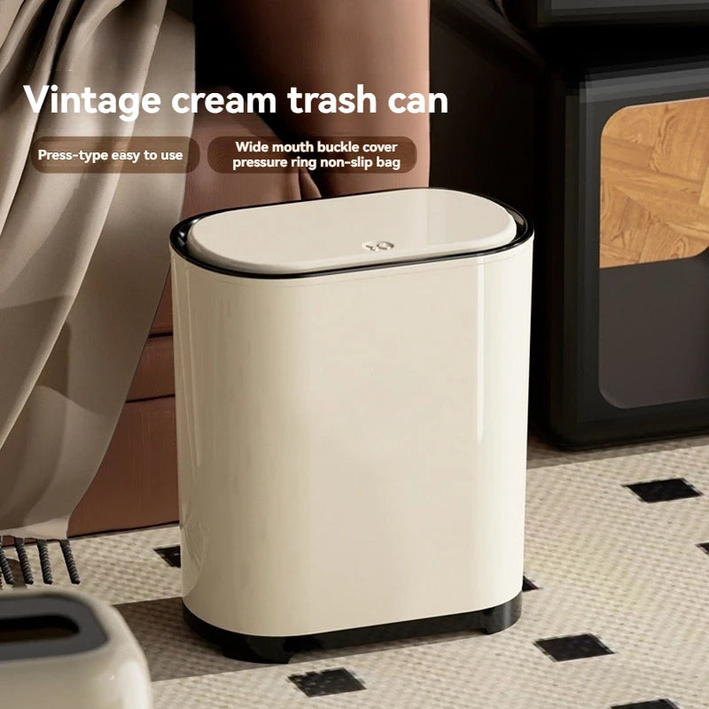 1 unidad/Contenedor de basura de lujo con tapa a presión para uso doméstico en sala de estar, dormitorio, cocina, baño, gran capacidad con tapa