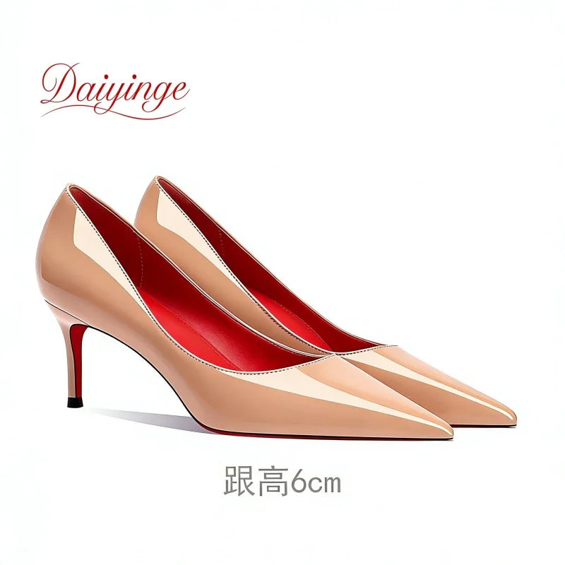Zapatos de Tacon de Aguja con Suela Roja para Mujer, Punta Fina