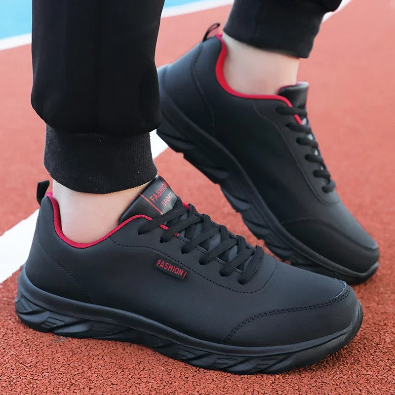 YRZL Zapatillas para correr Zapatillas de deporte de cuero artificial impermeables Zapatos deportivos al aire libre Hombres Zapatillas casuales ligeras para caminar para hombres