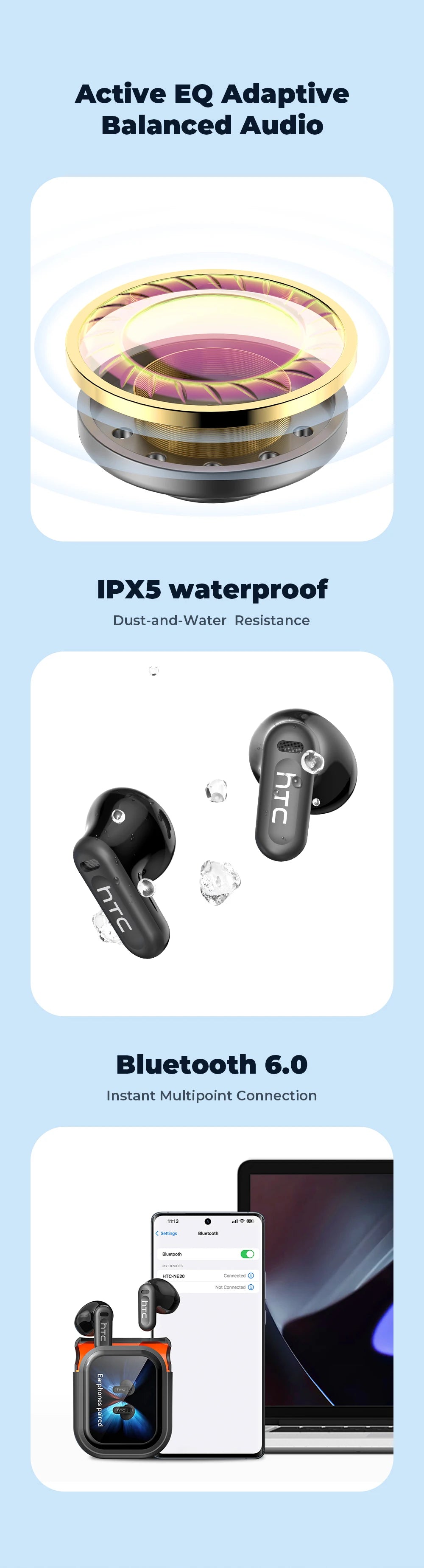 Auriculares inalámbricos Bluetooth originales HTC NE20, auriculares internos con traducción por IA, pantalla táctil multifunción LED, auriculares con reducción de ruido