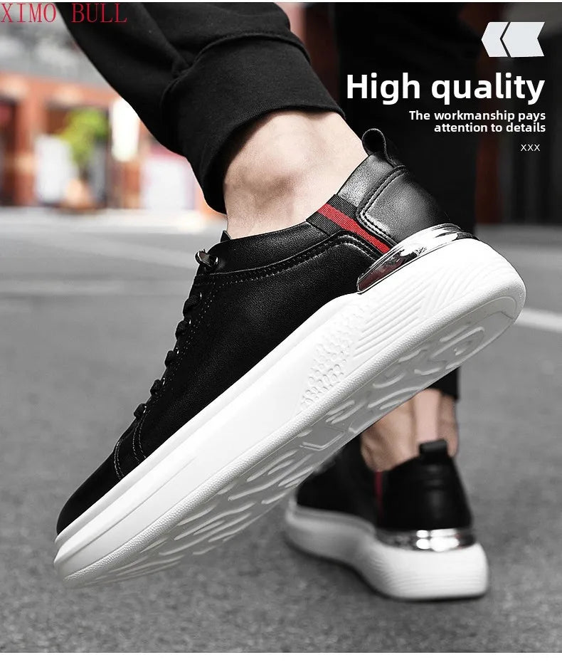 Zapatillas de deporte de cuero genuino para hombres, zapatos con elevador, zapatos invisibles transpirables, zapatillas de deporte casuales de moda para hombres