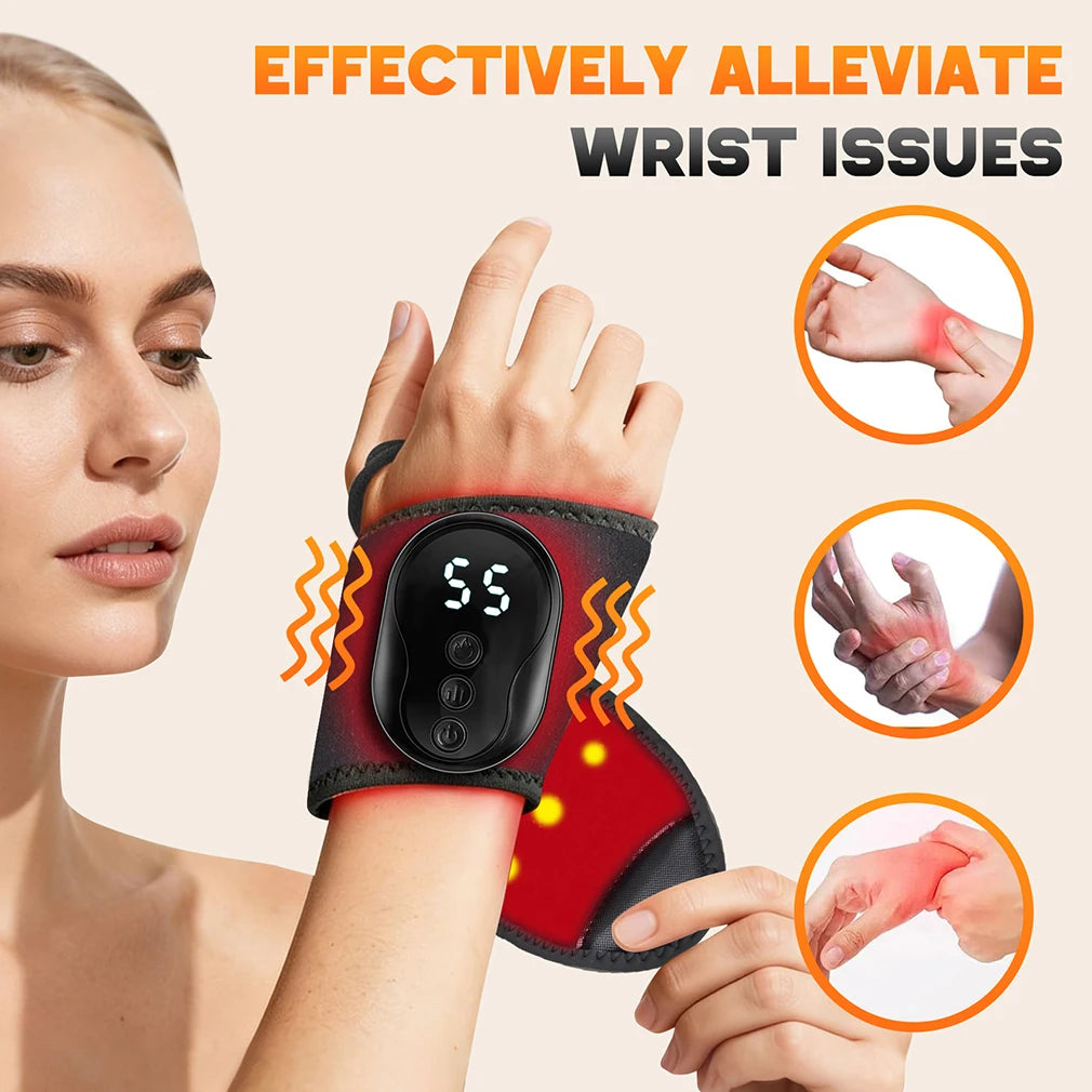 Masajeador de manos y muñecas con calefacción eléctrica, compresa caliente con vibración, protector de muñeca, pulsera inalámbrica para relajación muscular