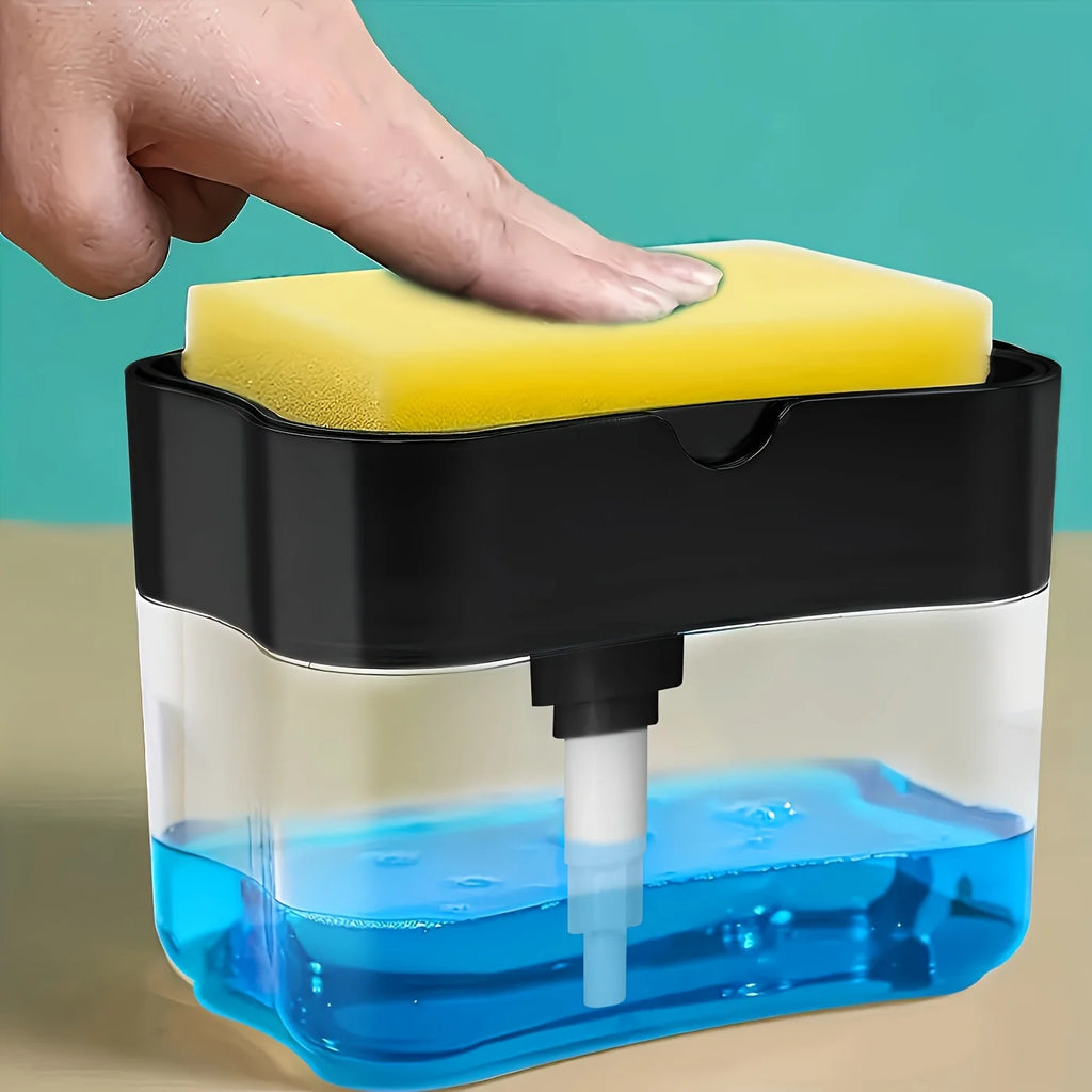 Dispensador de jabón para lavavajillas con estante de esponja, operación manual, prensa de líquido para lavavajillas, adecuado para fregadero de cocina