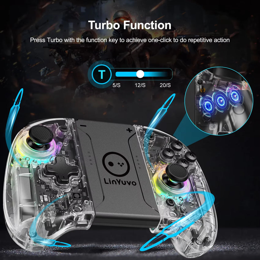 Controlador inalámbrico LinYuvo Meteor Light KS37B para interruptor/OLED con programable/Control de movimiento/doble vibración/Función Turbo