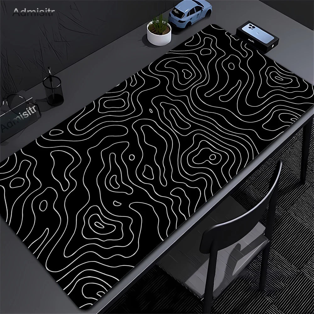 Alfombrilla de escritorio XXL, alfombrilla de ratón líquida Strata blanca y negra, alfombrilla de ratón abstracta grande, alfombrilla de escritorio para juegos con Lockedge, alfombra antideslizante para oficina