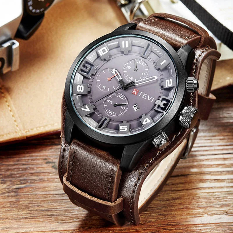 Relojes YIKAZE Retro para hombre, reloj clásico de cuarzo de lujo para negocios, reloj de pulsera militar con fecha y correa de cuero con esfera grande a la moda para hombre