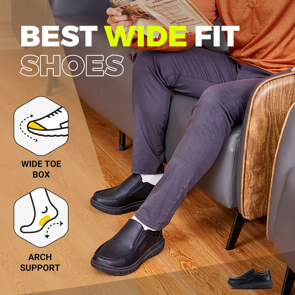 Zapatos Fitville para hombre, zapatos informales sin cordones de cuero de ancho, ligeros para pies hinchados con soporte para el arco, alivio del dolor