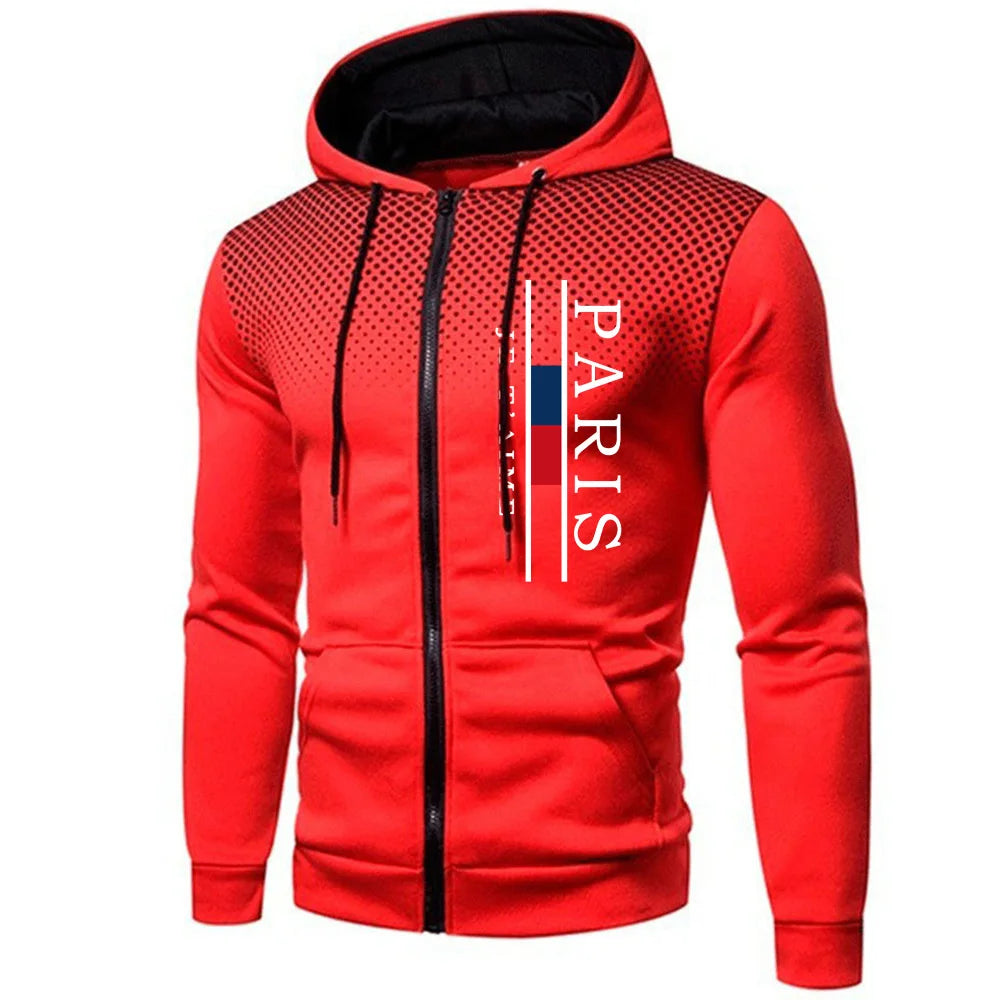 Campera con Estampado de París para Hombre – Abrigo con Capucha y Cremallera