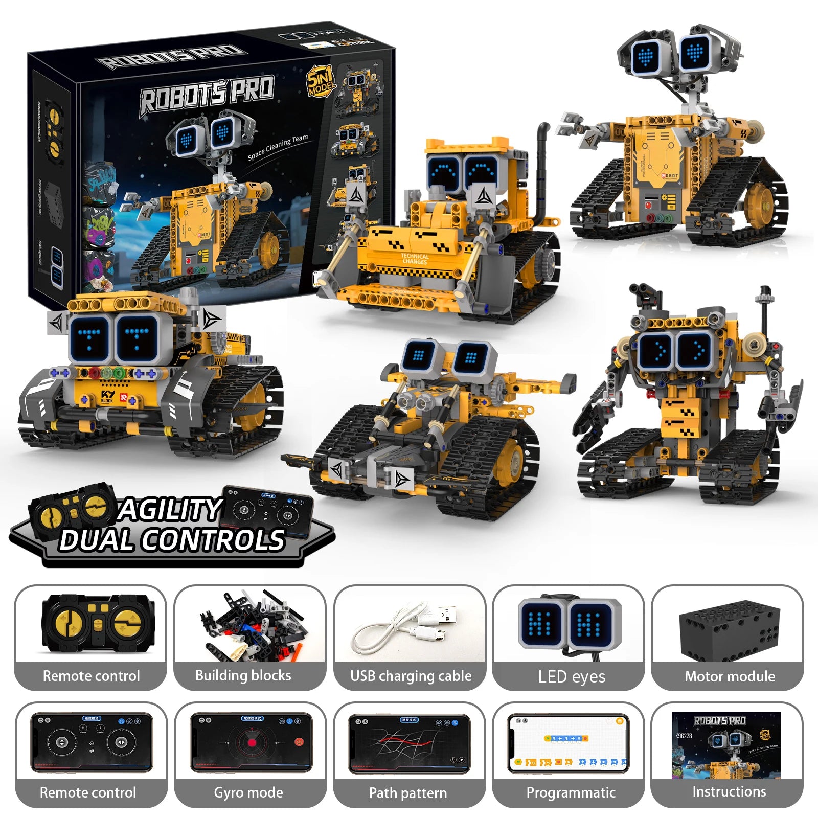 Montaje de modelo de robot transformable 5 en 1 con pantalla Digital, juguete de bloques de construcción de robot de control remoto, juguete para regalo para niños