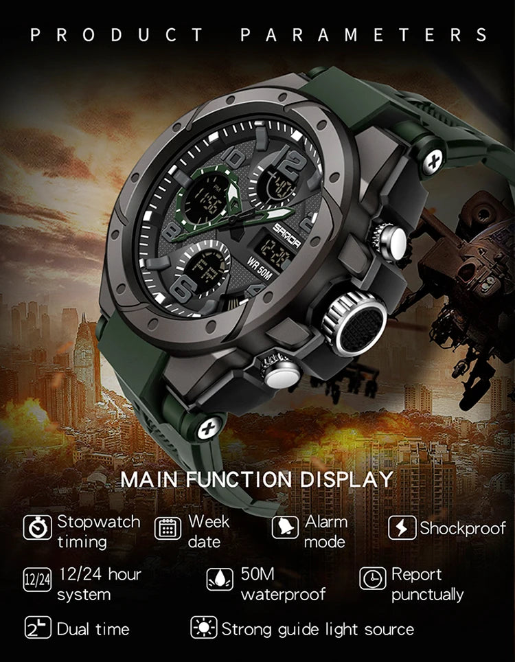 Reloj Militar SANDA Digital LED Doble Pantalla para Hombre