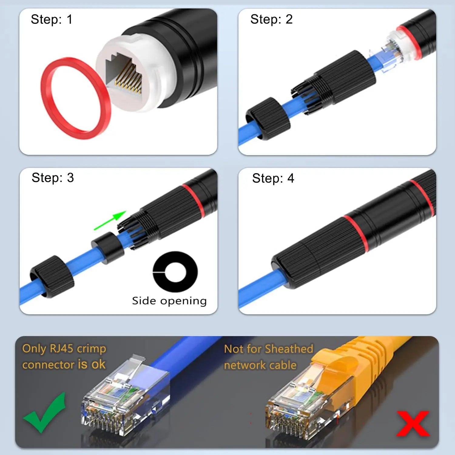 Conector RJ45 impermeable IP67 para extensión de cable Ethernet exterior