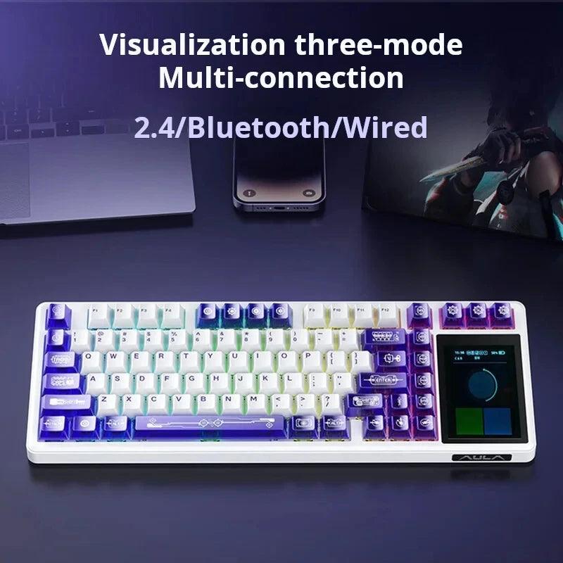 Teclado Mecánico AULA L99 con Pantalla Inteligente, Inalámbrico Bluetooth, Estructura Gasket, Teclado para Juegos con Iluminación RGB y Visión Nocturna