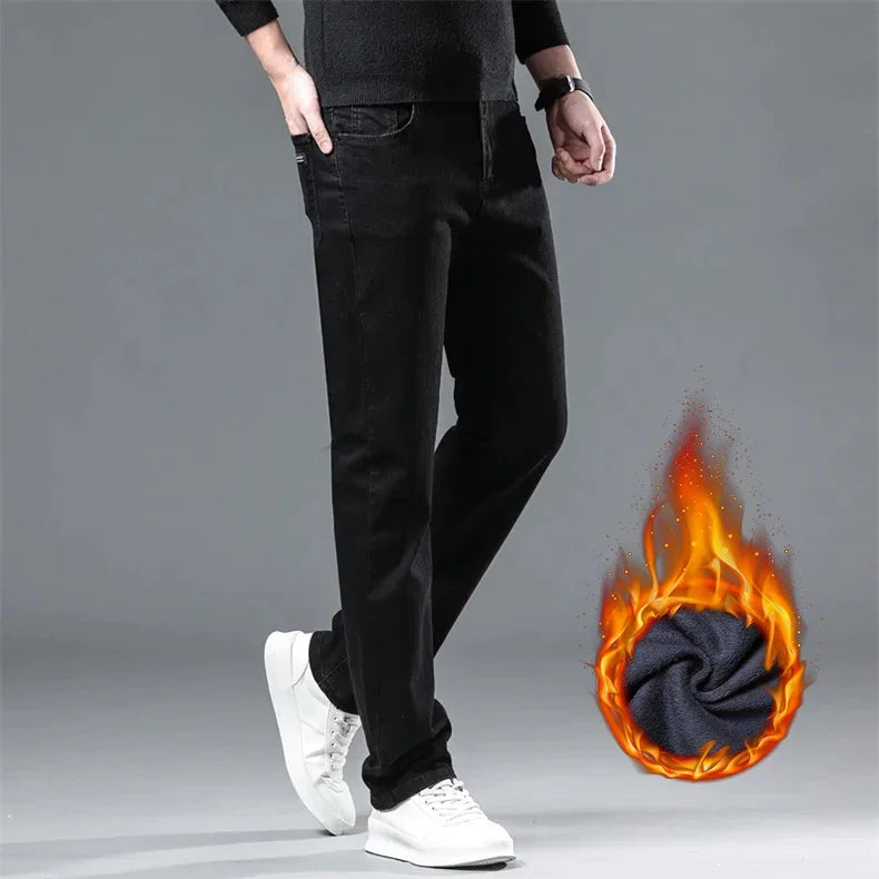 Pantalones Vaqueros Negros Elásticos de Terciopelo para Hombre, Talla Grande