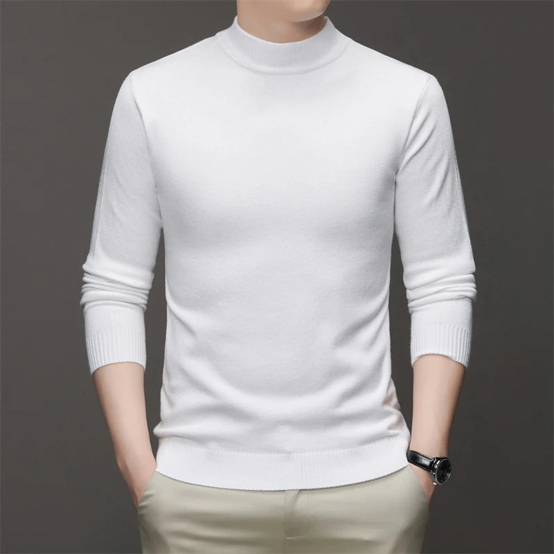 Suéter de color sólido de manga larga con cuello medio alto para hombre de 7 colores Top suave, cálido y cómodo con base