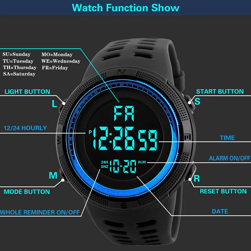Reloj Digital para hombre, reloj de pulsera deportivo militar, relojes deportivos multifunción resistentes al agua, reloj electrónico para niños y estudiantes, regalos para hombres