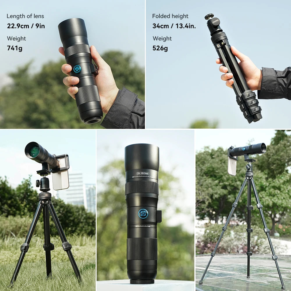 Lente Teleobjetivo Zoom 20-60x APEXEL para Smartphone con Trípode