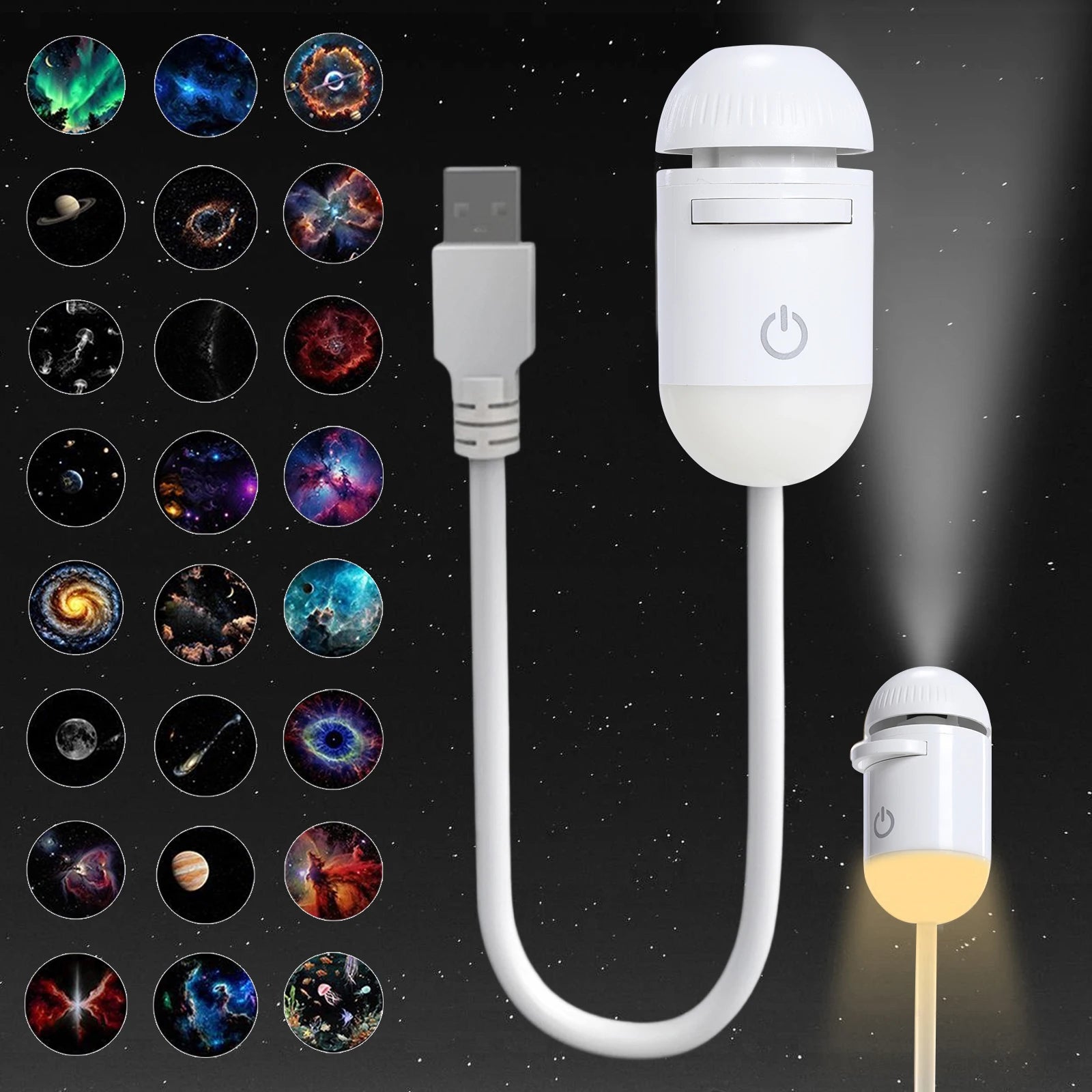 Mini Galaxy 360 2 en 1 °   Lámpara ambiental giratoria LED con proyección de cielo estrellado, proyector USB de galaxia, luz nocturna para fiestas, decoración del hogar con diseño de Saturno