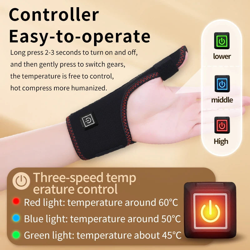 Soporte Térmico para Muñeca y Pulgar con Masajeador Vibratorio, Almohadilla Eléctrica Calefactable para Dedos, Estabilizador de Pulgar para Alivio del Túnel Carpiano