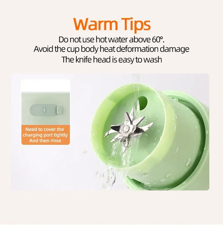 Exprimidor Portátil Eléctrico 800ml — 10 Cuchillas de Acero Inoxidable