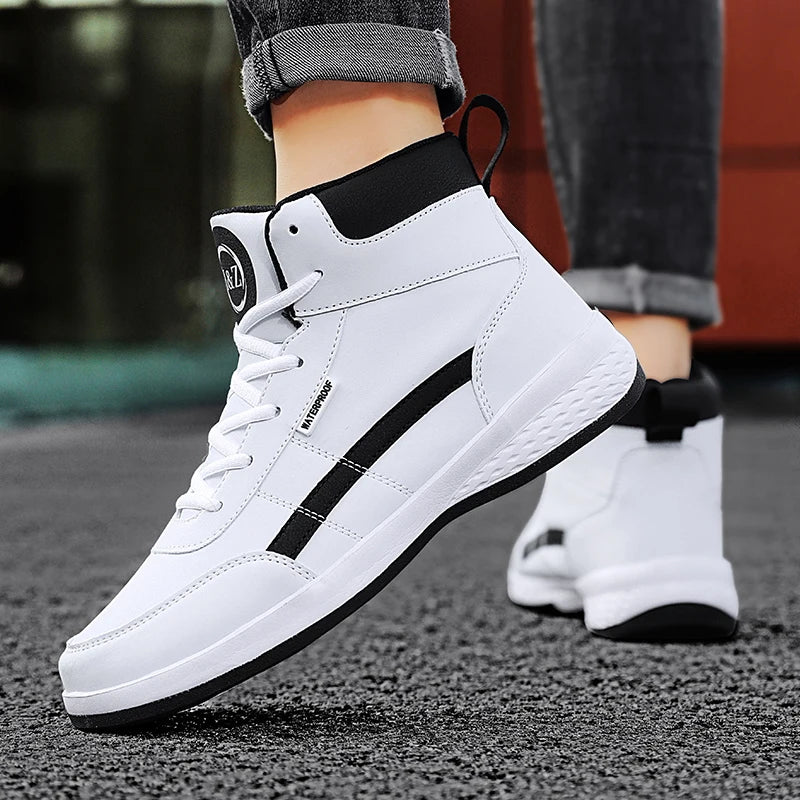 YRZL-Zapatos Deportivos de cuero para hombre, Zapatillas altas impermeables para caminar, ocio, antideslizantes, primavera y otoño