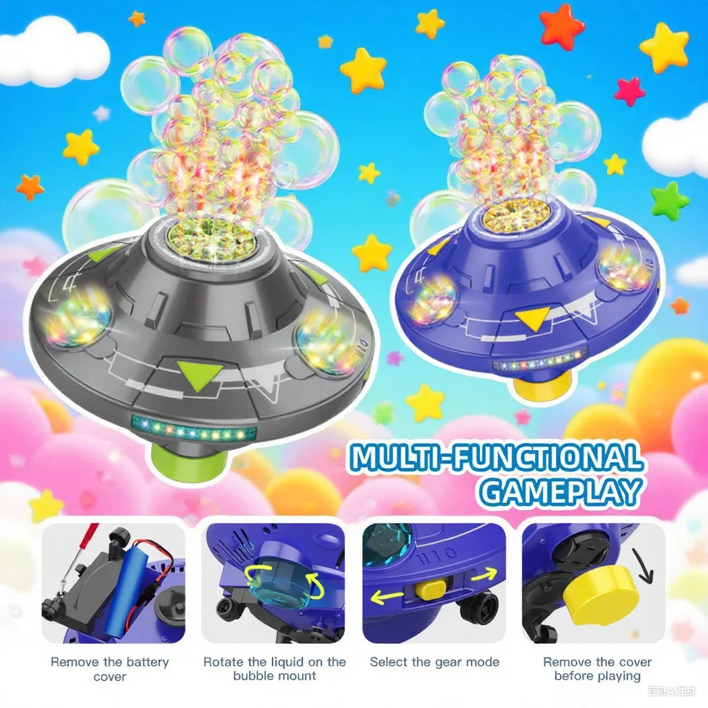 Máquina de Burbujas UFO Giratoria Eléctrica con Luces LED