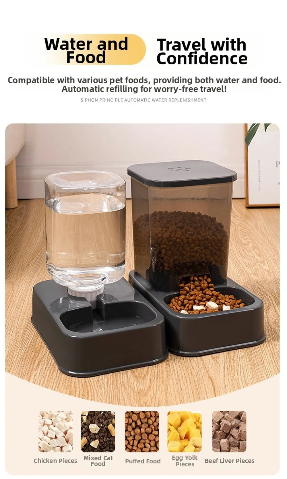 Comedero Automático para Mascotas de 1.2L/1.5L, Dispensador de Agua de Plástico de Gran Capacidad para Perros y Gatos, Juego de Comederos, 3 Colores, 2 Estilos