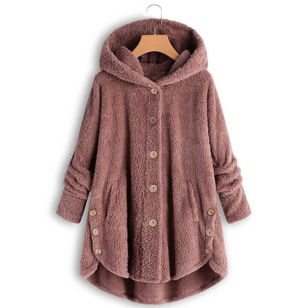 Otoño Invierno mujer abrigo cálido oso de peluche abrigo chaqueta de lana mujer abrigo de felpa chaqueta con capucha abrigos de mujer chaqueta de Color sólido