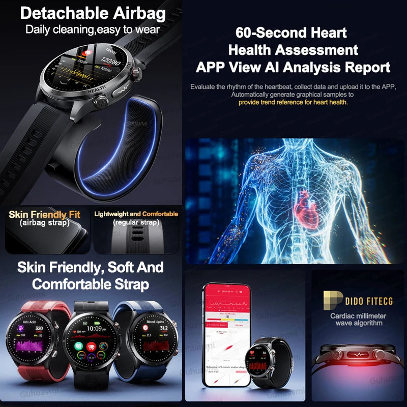 Reloj Inteligente con Airbag para Presión Arterial Precisa, ECG y NFC