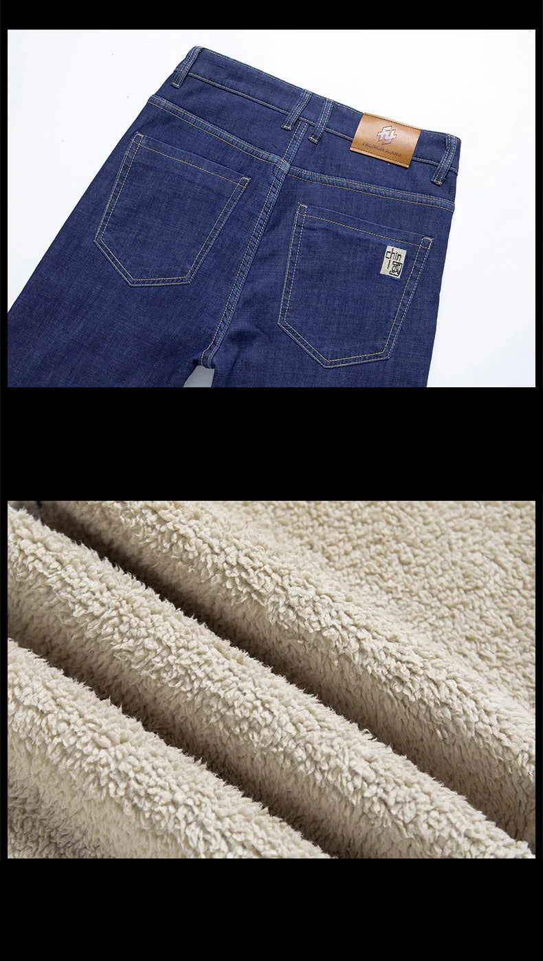 Pantalones Vaqueros de Invierno para Hombre, Forro de Cordero, Talla Grande