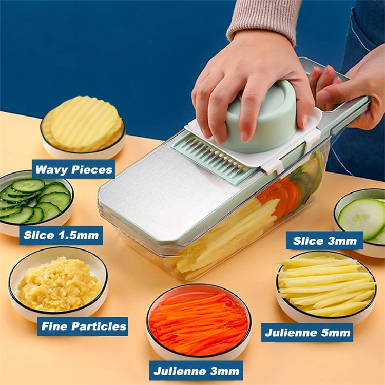 LMETJMA 6 en 1 rebanador de verduras mandolina rebanador de verduras con 6 cuchillas intercambiables rebanador de verduras triturador de juliana JT105