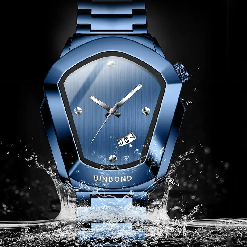 Reloj de Cuarzo BINBOND para Hombre, Lujo, Acero Inoxidable, Calendario