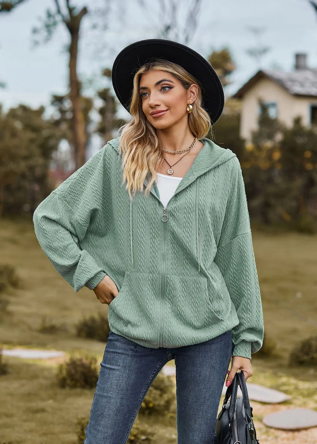 Sudadera con cremallera para mujer, abrigo informal de manga larga, ropa de calle de Color liso, holgado, Harajuku, otoño e invierno, 2024