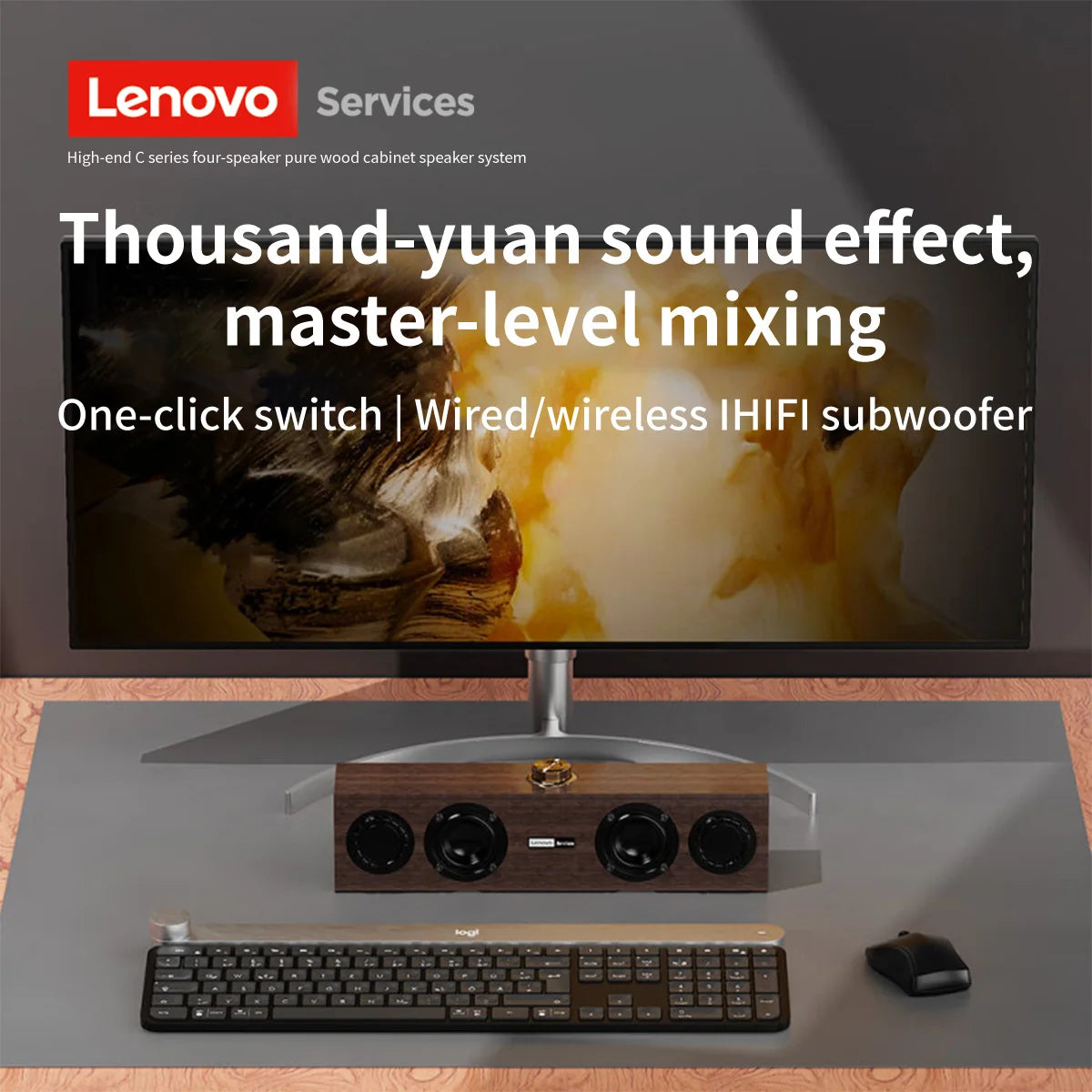 Altavoz multimedia Lenovo C02, altavoz Bluetooth, altavoz de modo dual con cable/Bluetooth, altavoz retro universal para TV, computadora y teléfono móvil, subwoofer