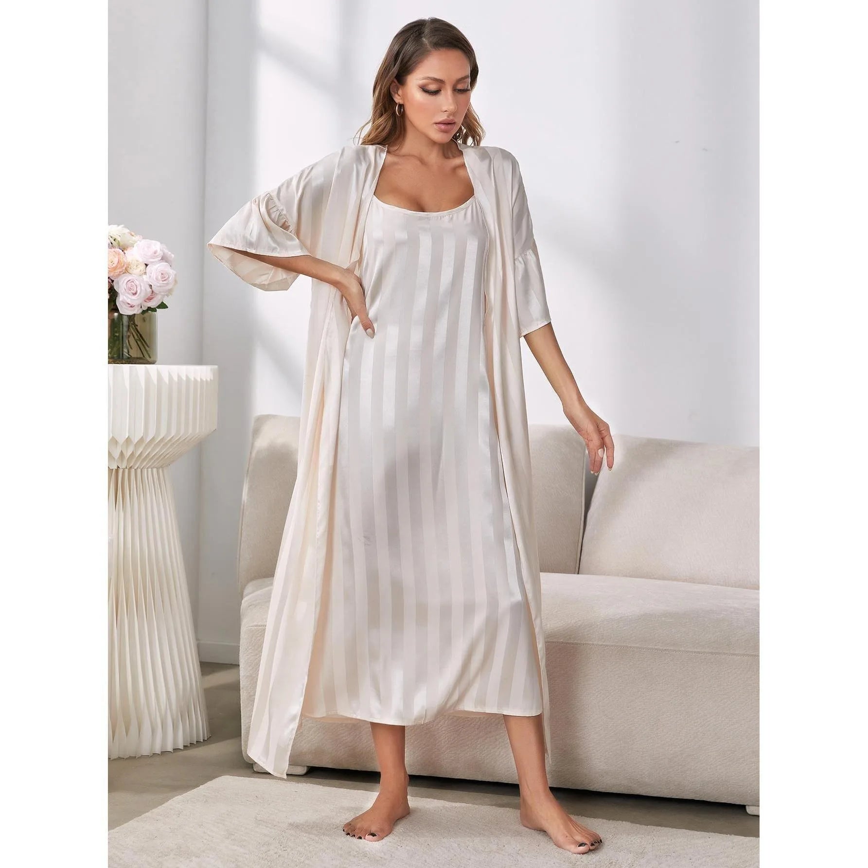 Conjunto de Pijama de Seda Helada para Mujer — Manga Larga