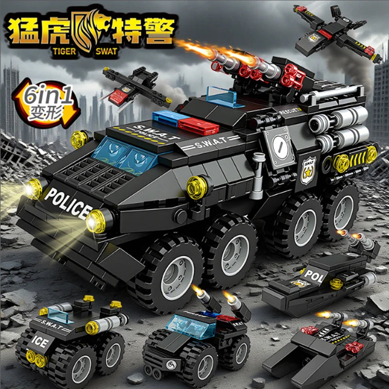 Set de bloques de construcción militares 6 en 1 para niños, DIY
