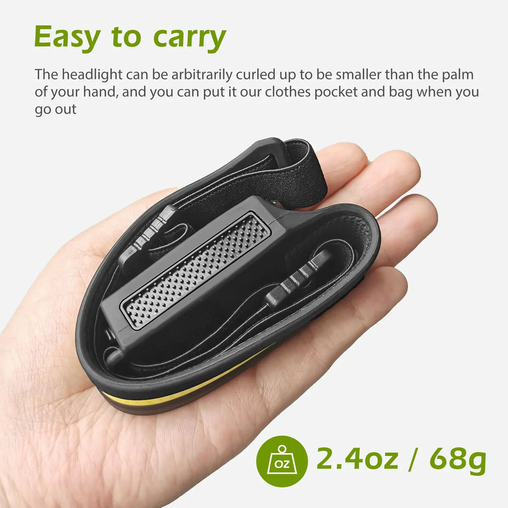 Linterna Frontal LED Recargable USB con Sensor para Camping y Pesca